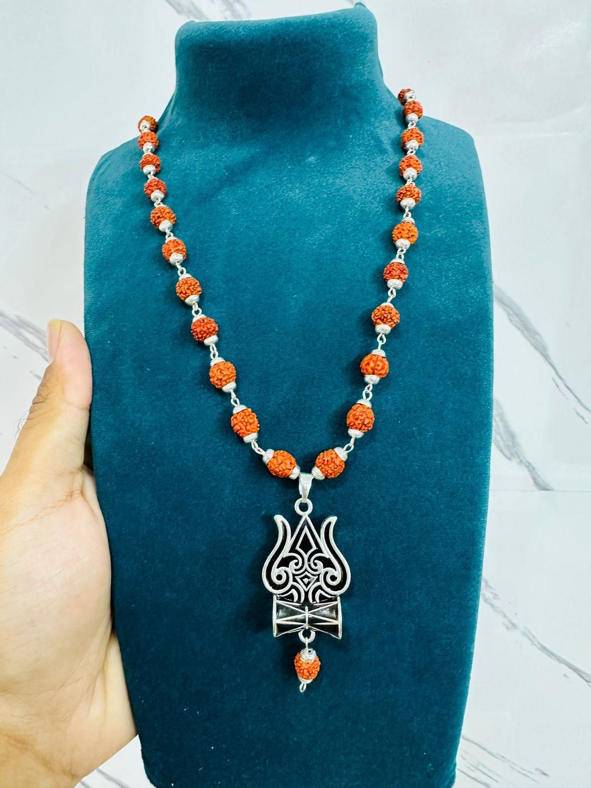 Trishul Damru Rudraksha Pendant with Orignal Rudraksha Mala