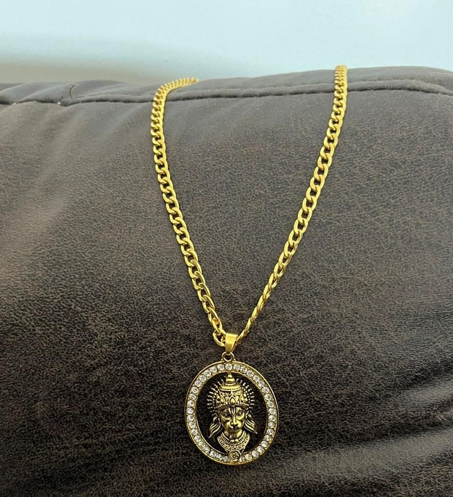 Gold-plated Hanuman  Locket With Chain